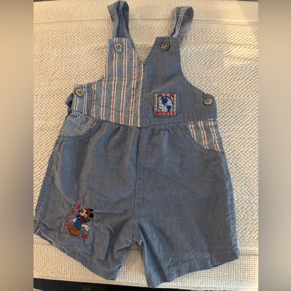 Vintage Disney Mickey Mouse Aviator Denim Shortalls 4T Air Mickey Flight 16